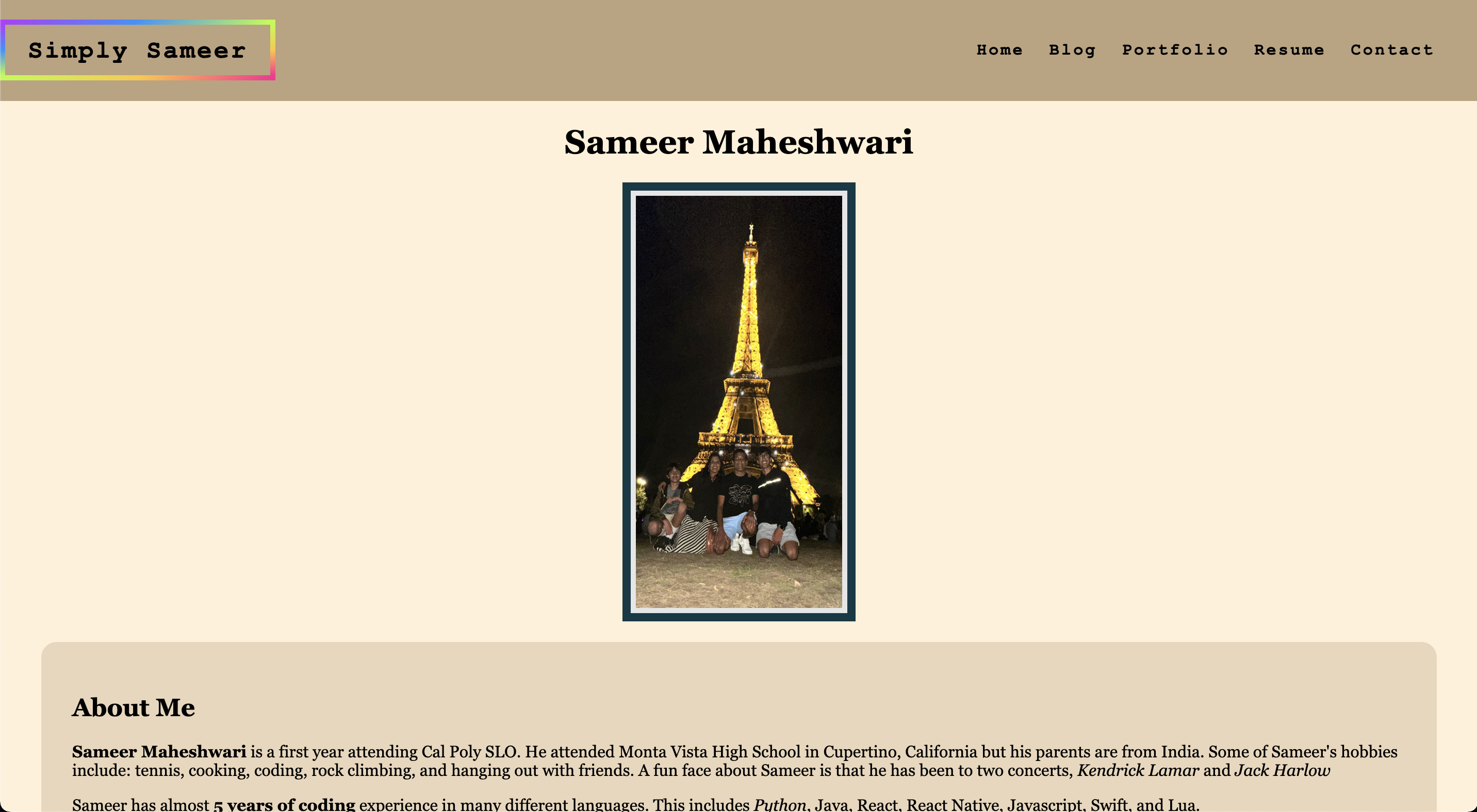 Homescreen of my personal website